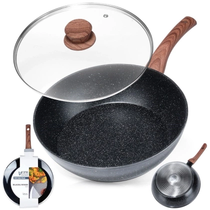 Patelnia granitowa ze szklaną pokrywką BLACK&WOOD 28 cm, 3,5 l