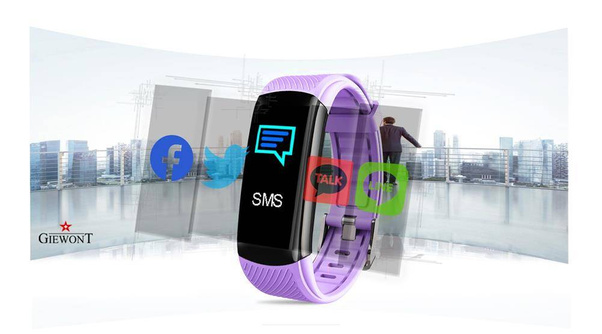 Smartband Giewont Czarny GW200-8 + Pasek Jasnofioletowy
