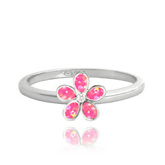 MINET Pierścien srebrny KWIATY z różowymi opalami wielkość 16