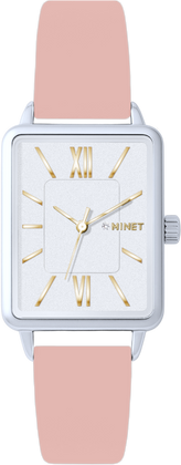 MINET Srebrny zegarek damski SIENA z różowym skórzanym paskiem