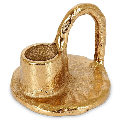 Świecznik na długą świeczkę aluminiowy złoty 8x6,5 cm