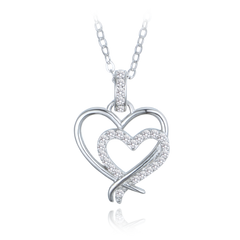 MINET Naszyjnik srebrny podwójne serce z białymi cyrkoniami