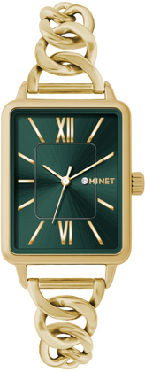 MINET Złoto-zielony damski zegarek SIENA ze złotą stalową bransoletką