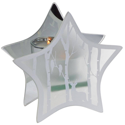 Szklany świecznik gwiazda na tealight z reniferem