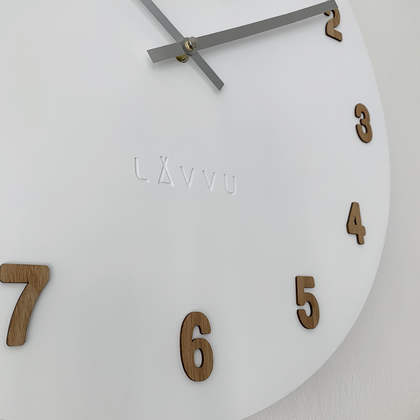 LAVVU Duży biały drewniany zegar WHITE