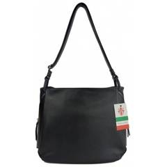 Miękka klasyczna torebka na ramię ,trzy komory ,Włoska skórzana Vera Pelle , Czarna LB394N