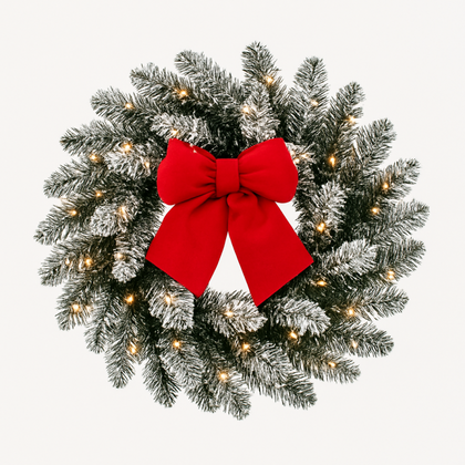 Girlanda wieniec ozdobny na drzwi 50cm choinka ośnieżona z lampkami 50 LED WSN30