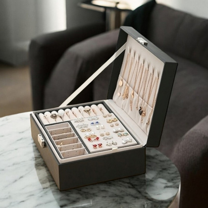 Szkatułka na biżuterię, etui, organizer, pudełko czarna PD155CZ