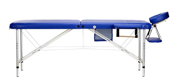 Stół, łóżko do masażu 2-segmentowe aluminiowe Niebieskie