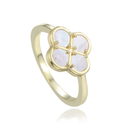 MINET Pozłacany pierścien srebrny koniczyna z białą masą perłową wielkość 20