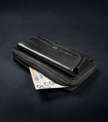 Skórzane etui na pasek z miejscem na karty i dokumenty, RFID