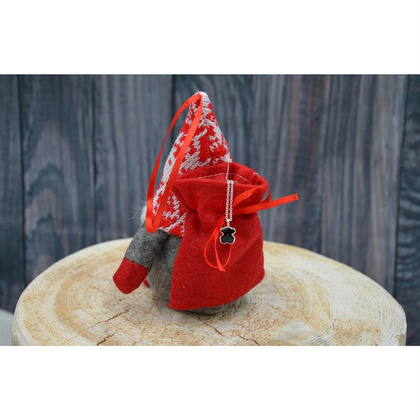 Mikołajek dekoracyjny z workiem na prezent 15cm szary