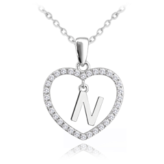 MINET Srebrny naszyjnik litera w sercu „N” z cyrkoniami