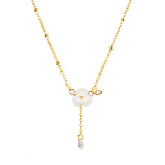 Naszyjnik stal szlachetna pozłacana 14k złotem, biały KWIAT, cyrkonie NST2146