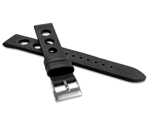 LAVVU Perforowany czarny szyty pasek VINTAGE z luksusowej skóry Top Grain - 18
