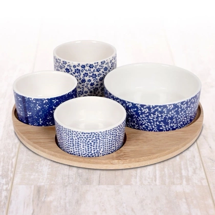 Miseczki zestaw do przekąsek przystawek tapas na bambusowej tacy 5 elementów