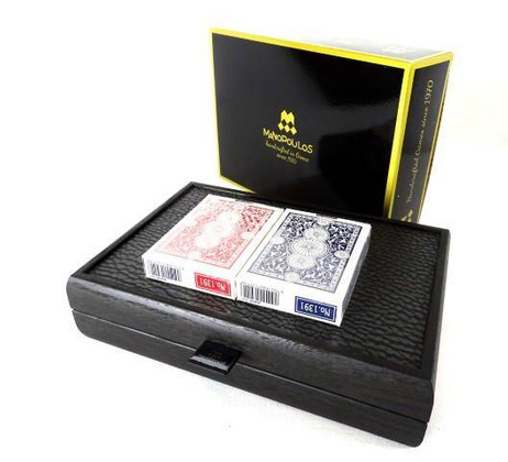 Ekskluzywne karty do gry w drewnianym pudle pokrytym materiałem skóropodobnym CDE10