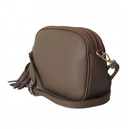 Listonoszka trzy komory frędzelek, złote okucia Vera Pelle Beżowa VP3KZT