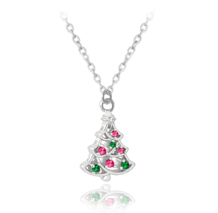 MINET Świąteczny srebrny naszyjnik CHRISTMAS TREE