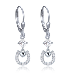 MINET Srebrne kolczyki podkowy z serca i białymi cyrkoniami