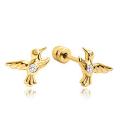 MINET Złote kolczyki kolibry na śrubkę Au 585/1000 1,10g