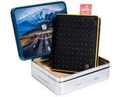 Skórzany portfel męski z kontrastowym obszyciem