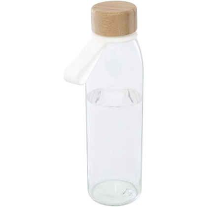 Szklana butelka na wodę Porto o pojemności 500 ml, z silikonowym uchwytem i z bambusową zakrętką