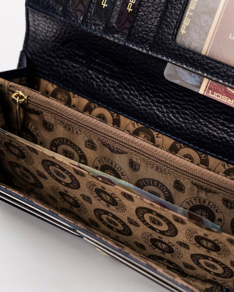 Granatowy portfel damski skórzany z klapką