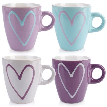Kubek ceramiczny z uchwytem serca zestaw 4 szt. 230 ml