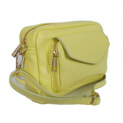 Urocza Włoska skórzana listonoszka Vera Pelle , pojemna złote okucia Limonkowa MCZ45GIA