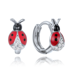 MINET Dziecięce srebrne kolczyki czerwone biedronki z cyrkoniami