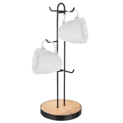 Stojak na kubki filiżanki metalowy wieszak kuchenny na 6 kubków czarny 15,5x40 cm RADKA