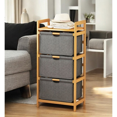 Bambusowy regał, szafka z materiałowymi szufladami 32 x 45 x 96cm SZ43