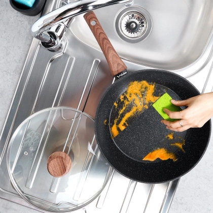 Patelnia granitowa ze szklaną pokrywką BLACK&WOOD 28 cm, 3,5 l