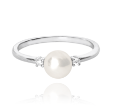 MINET Pierścien srebrny z perłą i białymi cyrkoniami wielkość 14
