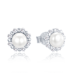 MINET Srebrne kolczyki z naturalnymi perłami i cyrkoniami