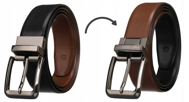 Dwustronny skorzany pasek meski z obrotowa klamra