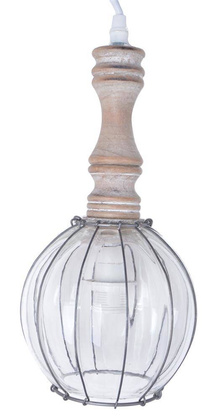 Lampa metalowo drewniana klosz szklany kula