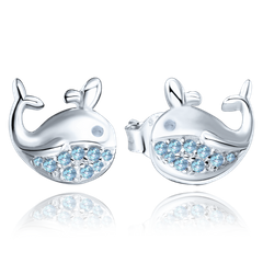 MINET Kolczyki srebrne wieloryby z niebieskimi cyrkoniami