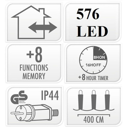 LAMPKI CHOINKOWE ŁAŃCUCH ŚWIETLNY 576 LED TIMER ZIMNY CIEPŁY  BIAŁY