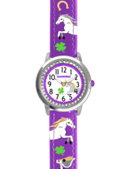 Fioletowy zegarek dla dziewczynek z kamieniami KOŃ