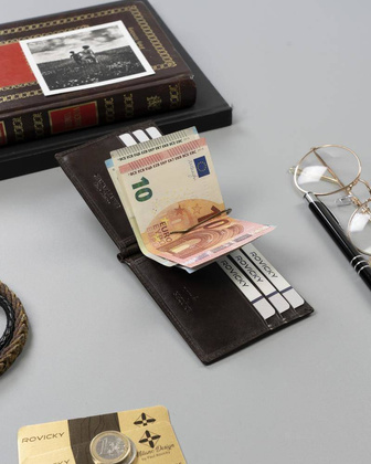 Skórzana banknotówka, portfel Rovicky Ciemny brązowy