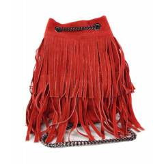 Zamszowa listonoszka ,worek frędzle,włoska skóra Vera Pelle Czerwona  WL45R