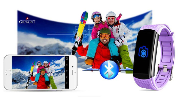 Smartband Giewont Czarny GW200-8 + Pasek Jasnofioletowy