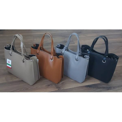 Duża Włoska skórzana torba Shopper bag trzy komory na ramię mieści A4 ,Vera Pelle Beżowa VOM65T