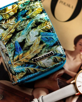 Portfel damski ze skóry naturalnej w piórka