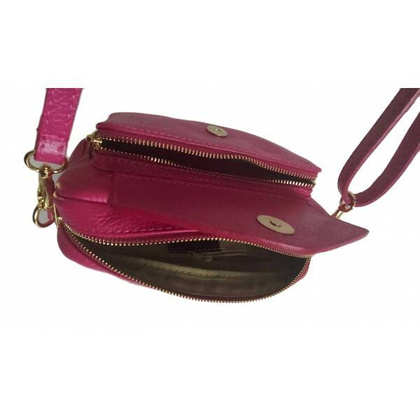 Urocza Włoska skórzana listonoszka Vera Pelle , pojemna złote okucia Fuksja MCZ45FUC