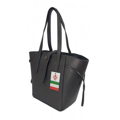 Pakowna włoska torebka skórzana na ramię mieści A4 ,Vera Pelle , Szara  BKL25G