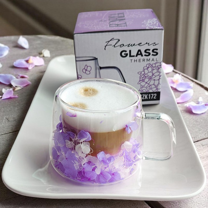 Szklanka termiczna z hortensją w środku fiolet 180 ml 1szt SZK172