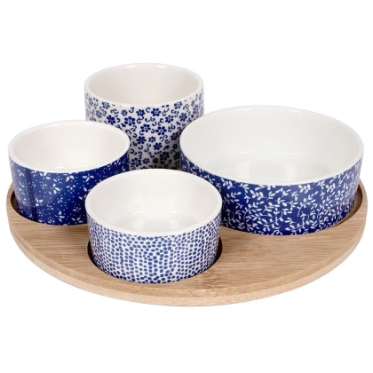 Miseczki zestaw do przekąsek przystawek tapas na bambusowej tacy 5 elementów